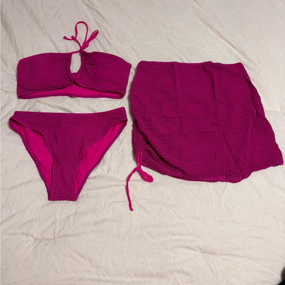 Vibrant Pink Bikini Set with Cover-Up
